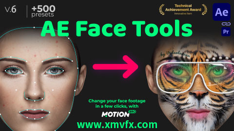 亲测能用！人脸面部跟踪合成美颜美容滤镜特效插件AE Face Tools V6.0.3-熊喵VFX